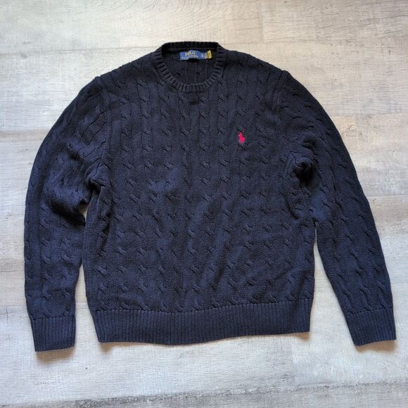 Authentic Navy Ralph Lauren Men's Cable Knit Sweater XL - Picture 1 of 6